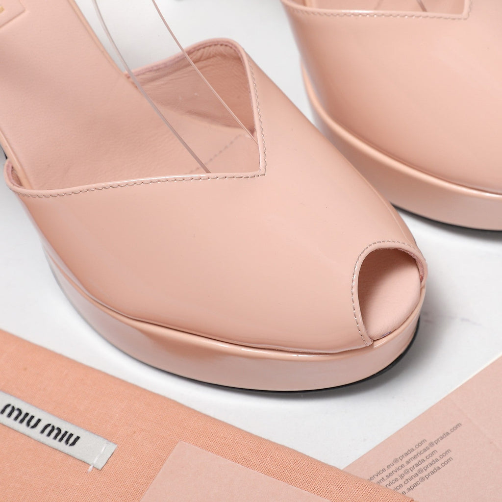 Miu Block-Heel Platform Sandals 125mm Muted Pink Patent Leather 504177
