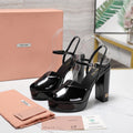 Miu Block-Heel Platform Sandals 125mm Black Patent Leather 504179