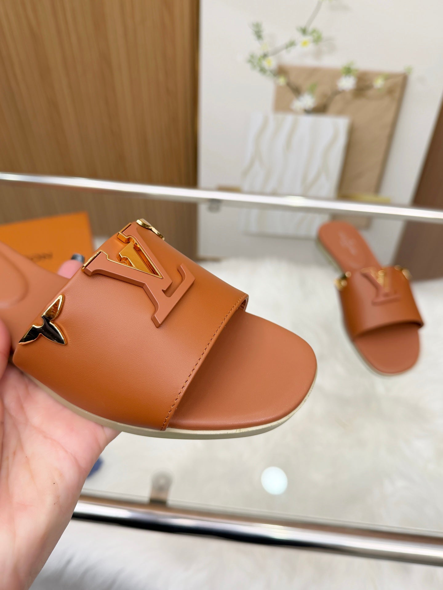 LV Mare Flat Mule Brown Sheepskin
