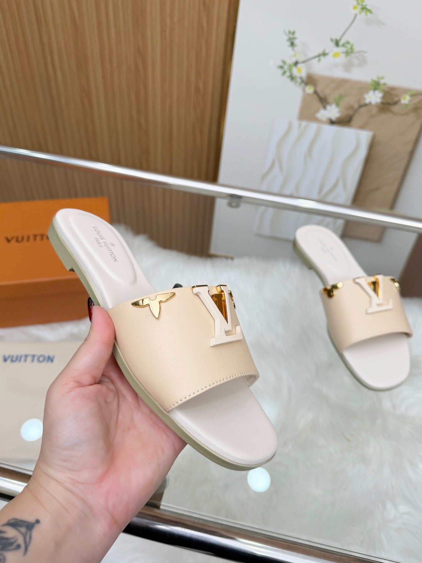 LV Mare Flat Mule Light Beige Sheepskin