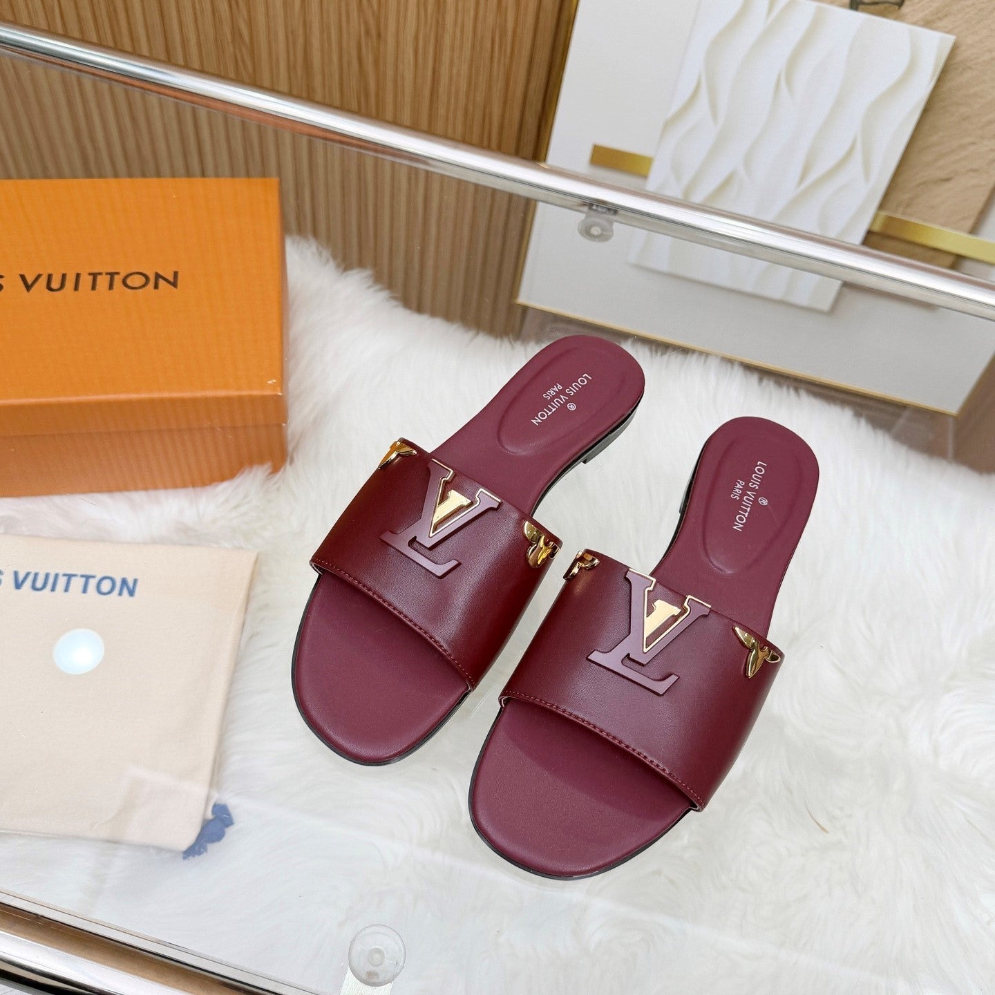 LV Mare Flat Mule Burgundy Sheepskin