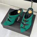 YSL Emilie Stiletto Mule Sandals 11cm Teal Green Satin 642914