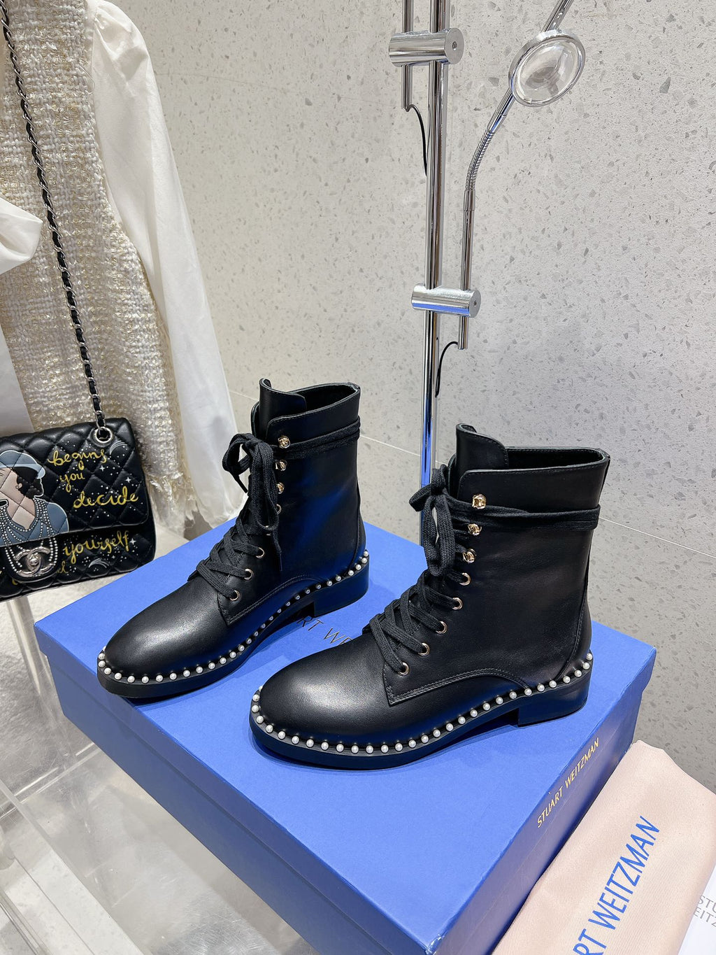 SW  Mckenzee Boot with Pearl Chain Black Leather 554361