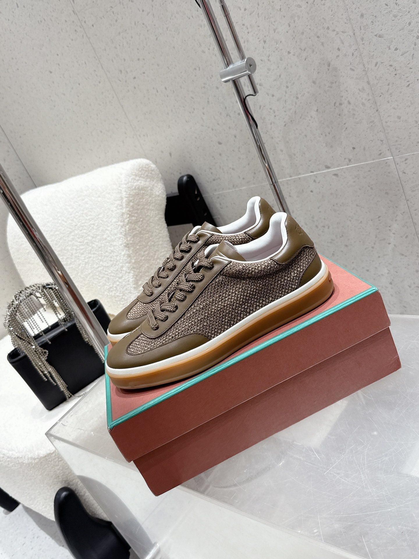 LP Tennis Walk Sneaker Brown Cowhide Cotton 513539