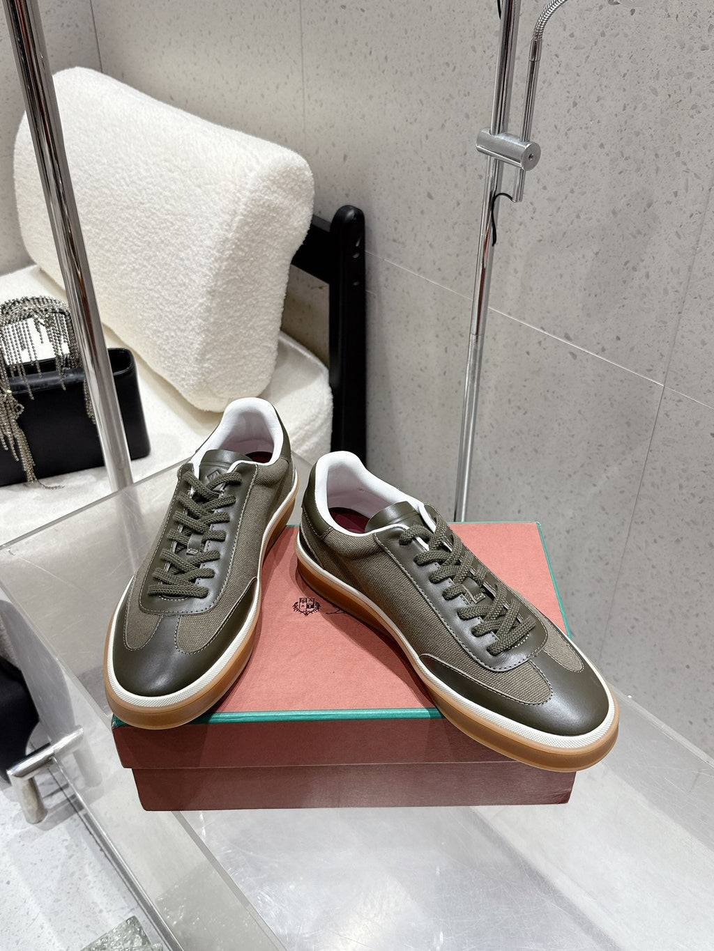 LP Tennis Walk Sneaker Dark Olive Cowhide Canvas 513544