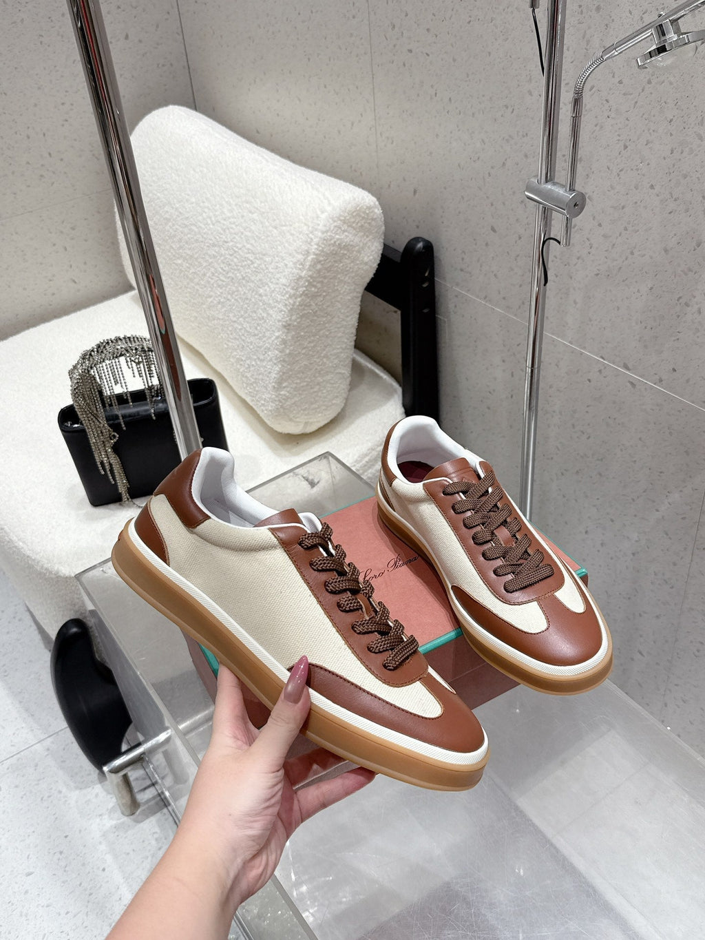 LP Tennis Walk Sneaker Brown Invory Cowhide Canvas 513546