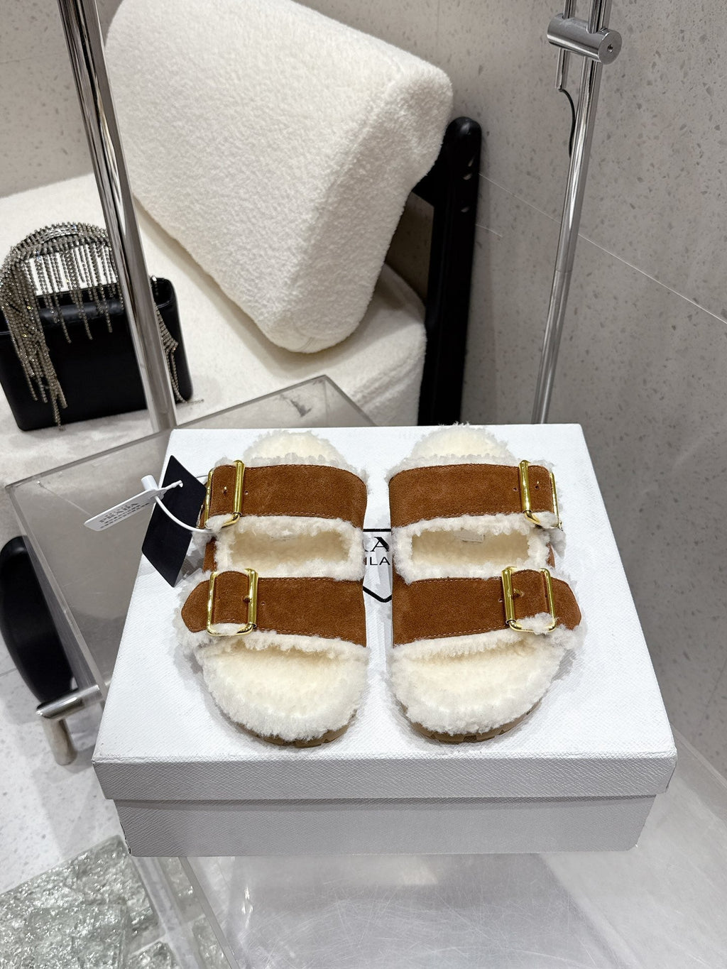 Pra 2025 Sandal Brown White Suede Wool 554329