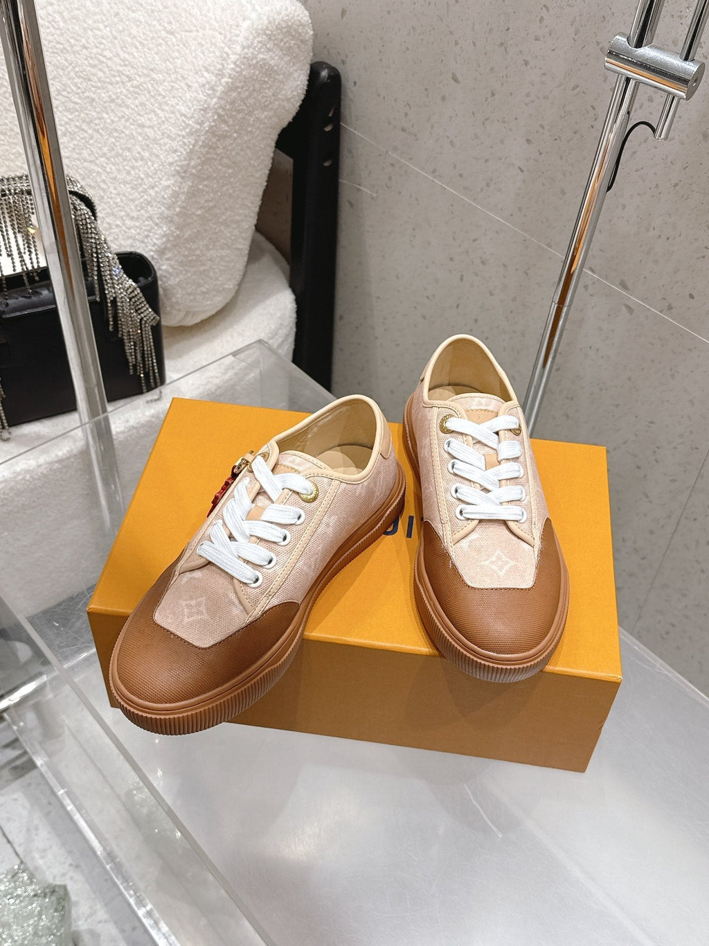 LV x TM Lagoon Sneaker Beige Brown Canvas Lace 610800