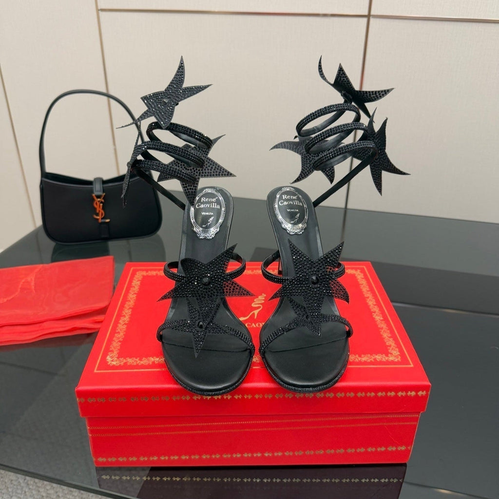 RC Sandals 9.5cm Black Rhinestone Silk 302581