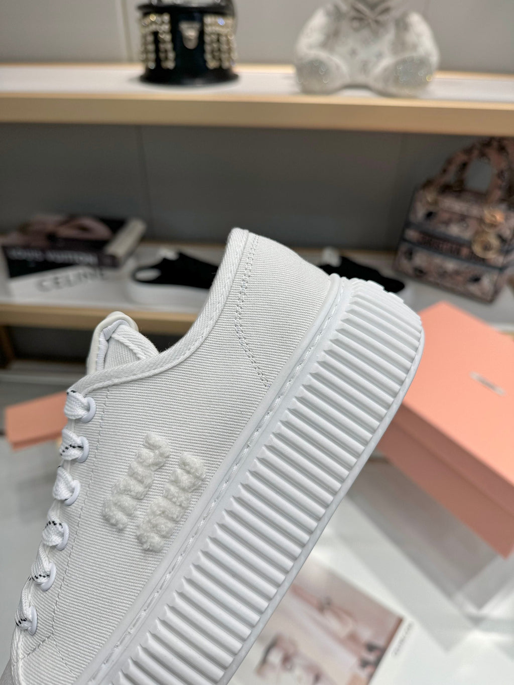 Miu logo-patch sneakers 45mm White Canvas 456833