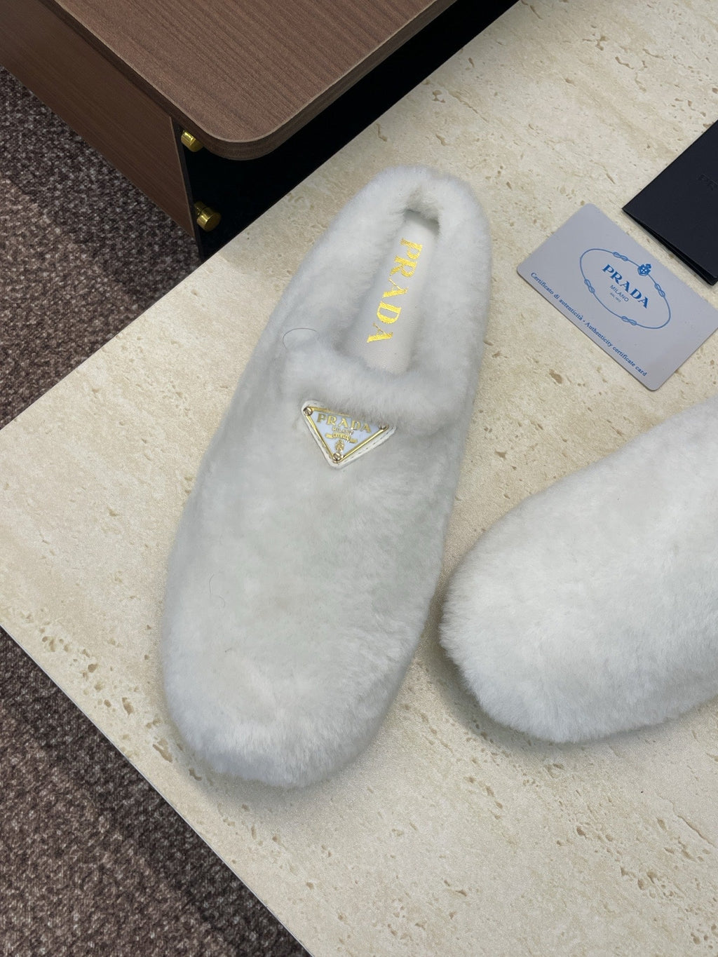 Prada 25s Slide White Shearing 551887