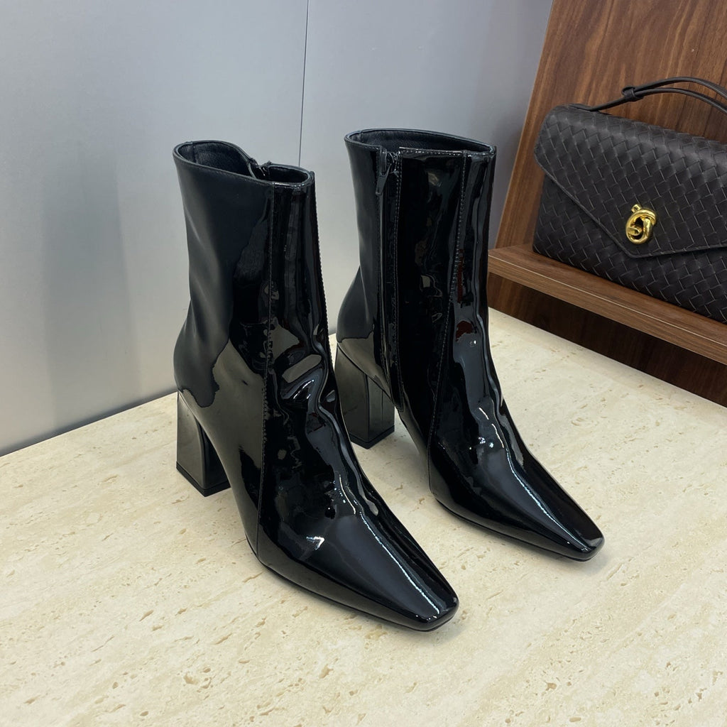 YSL Maxine Boots 75mm Black Patent Leather 551930