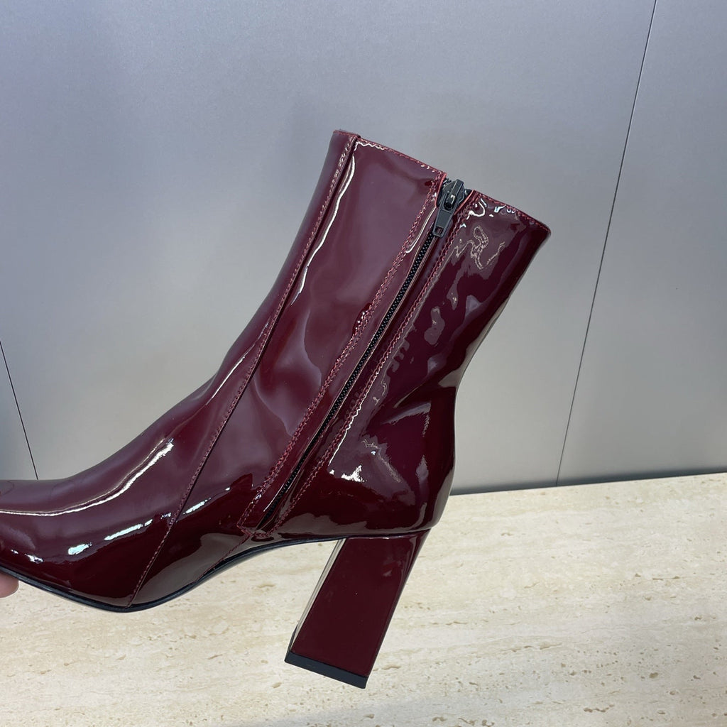 YSL Maxine Boots 75mm Burgundy Patent Leather 551931