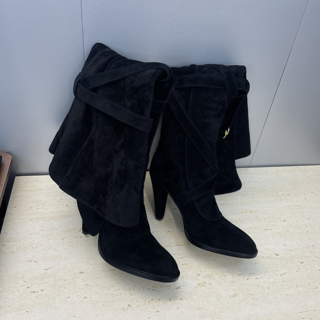 YSL Janis Long Boots 95mm Black Suede 551939