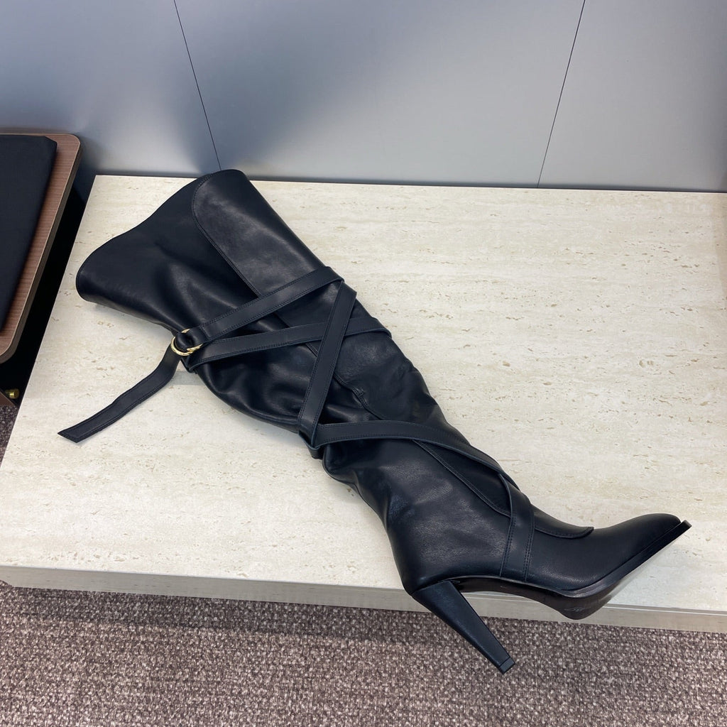 YSL Janis Long Boots 95mm Black Cowhide 551940