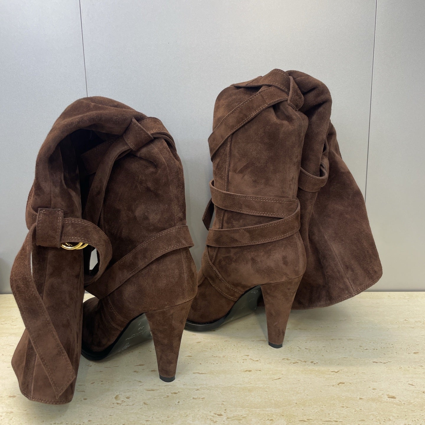 YSL Janis Long Boots 95mm Coffee Suede 551941