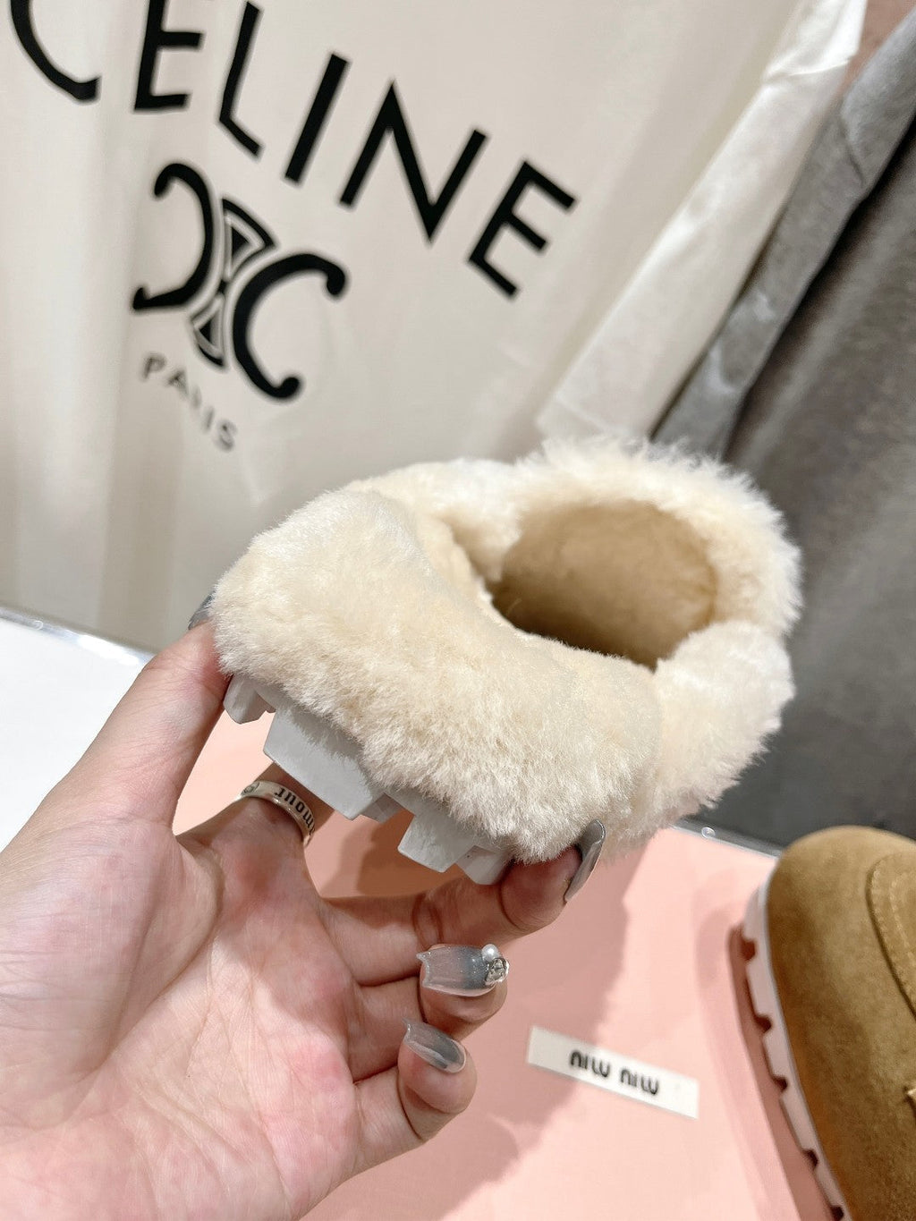 Miu Mule Wool Lining Tobacco Brown Suede