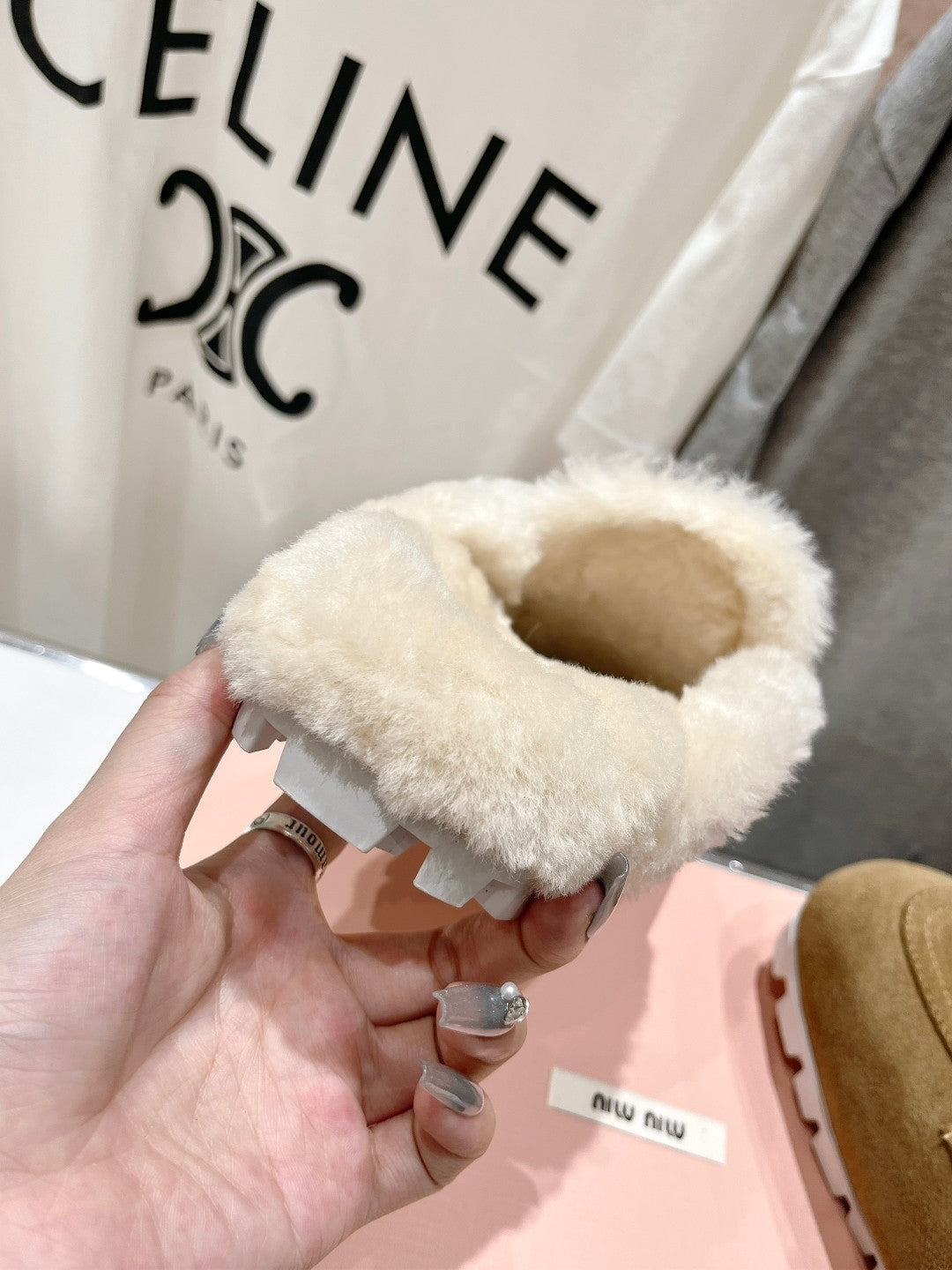 Miu Mule Wool Lining Tobacco Brown Suede