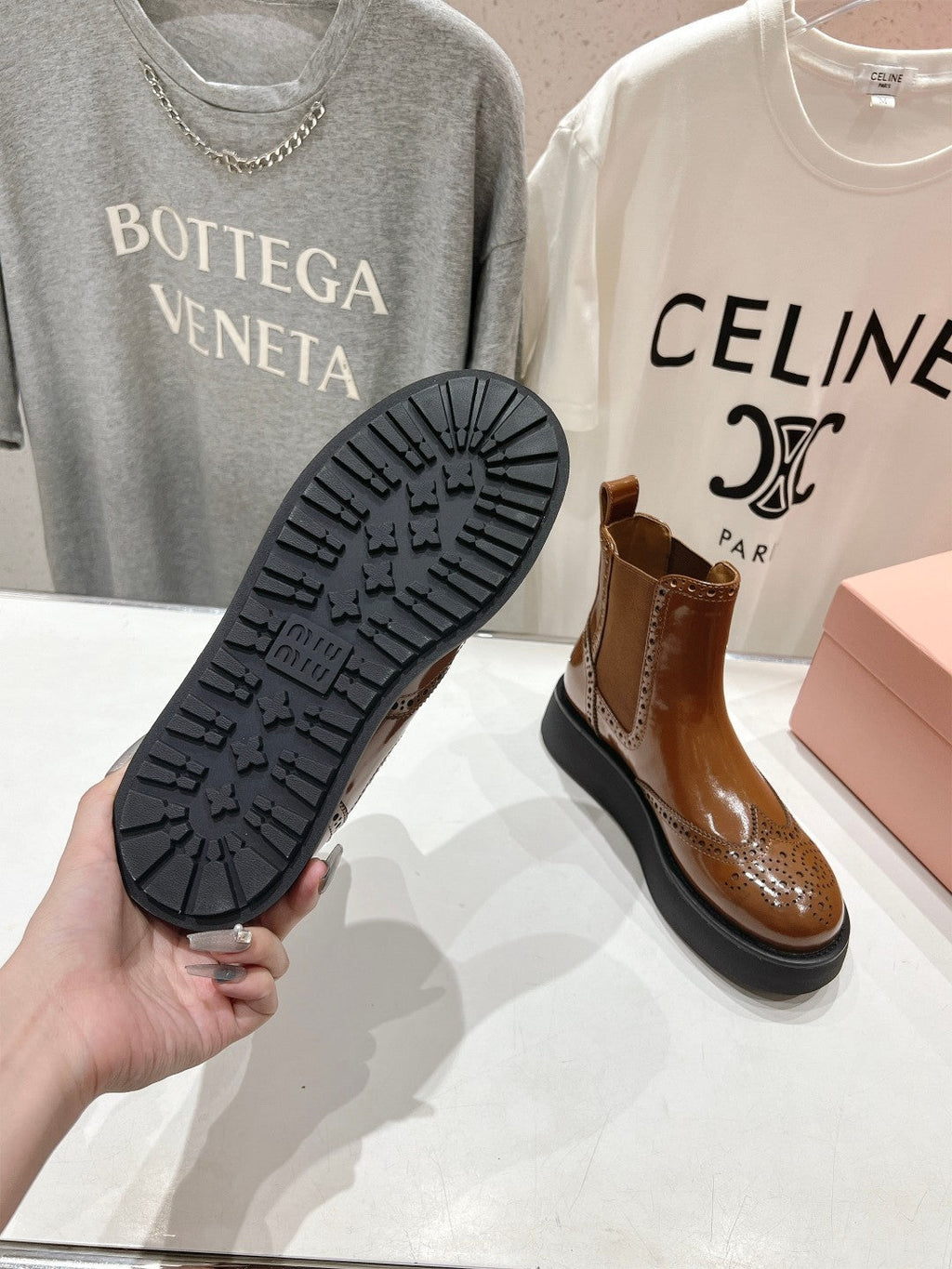 Miu Ankle Boots Caramel Brown Polished Calfskin