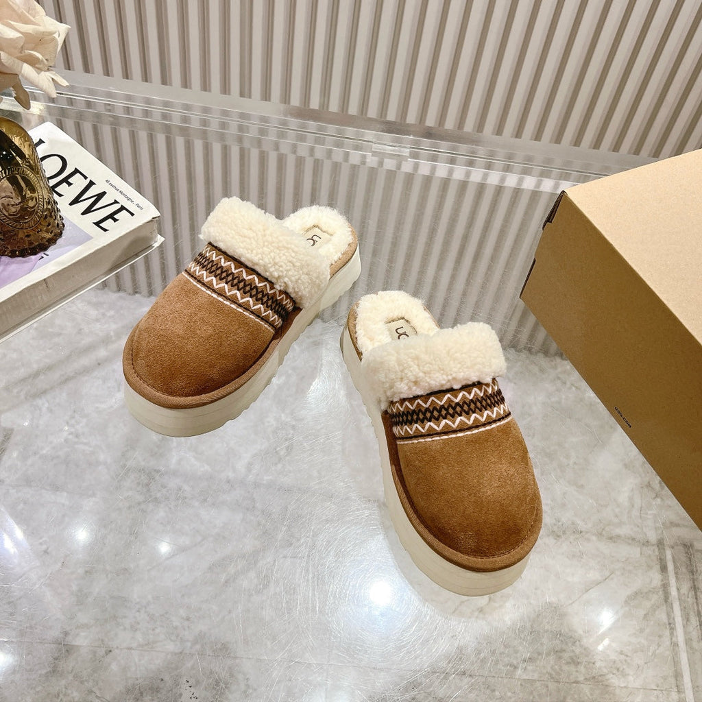 UGG Disquette Atherson Slipper Brown White Wool Suede 512922