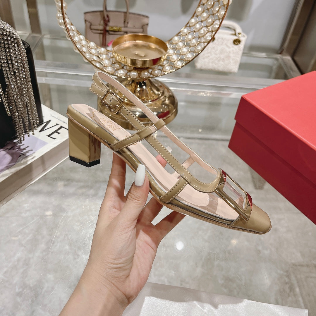 Belle Viv Metal Buckle Slingback Pumps 45 Transparent Camel Patent Leather