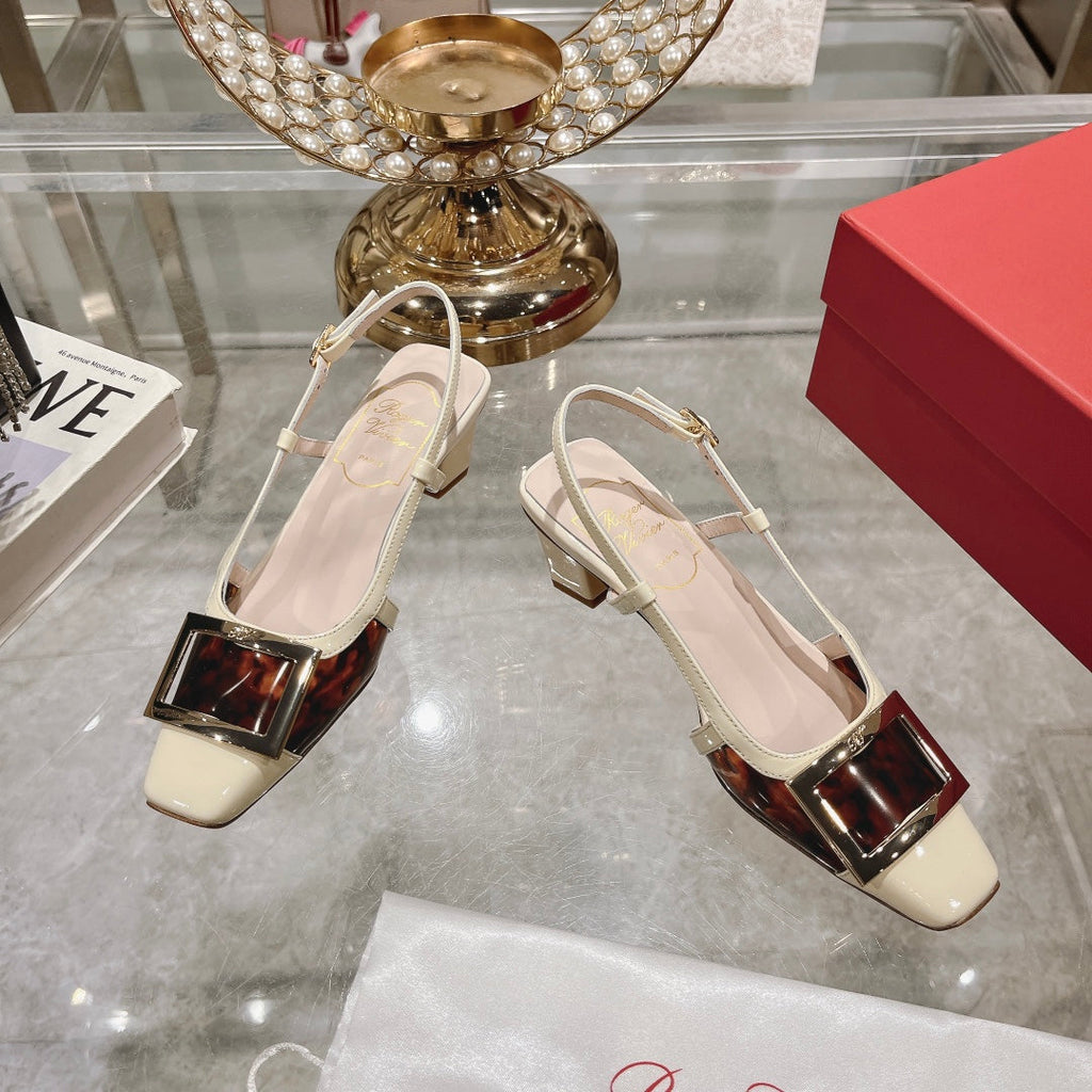 Belle Viv Metal Buckle Slingback Pumps 45 White Patent Leather
