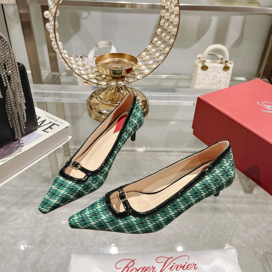 Viv Canard Pumps 55 Black Green Fabric
