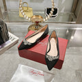 Viv 25 Crystal Diamond Buckle Flats Black Silk Satin 235396