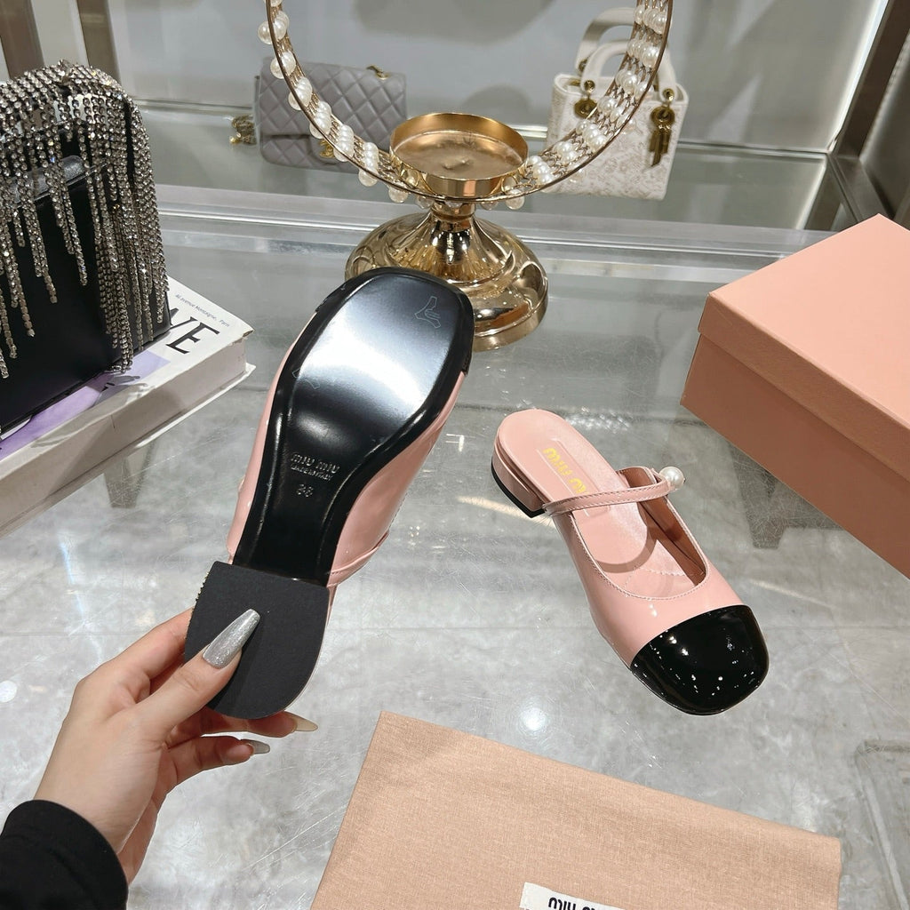 Miu 25C Flat Mule Pink Pastel Patent Leather 235309