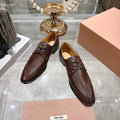 Miu Distressed Loafers Brown Cowhide 592058