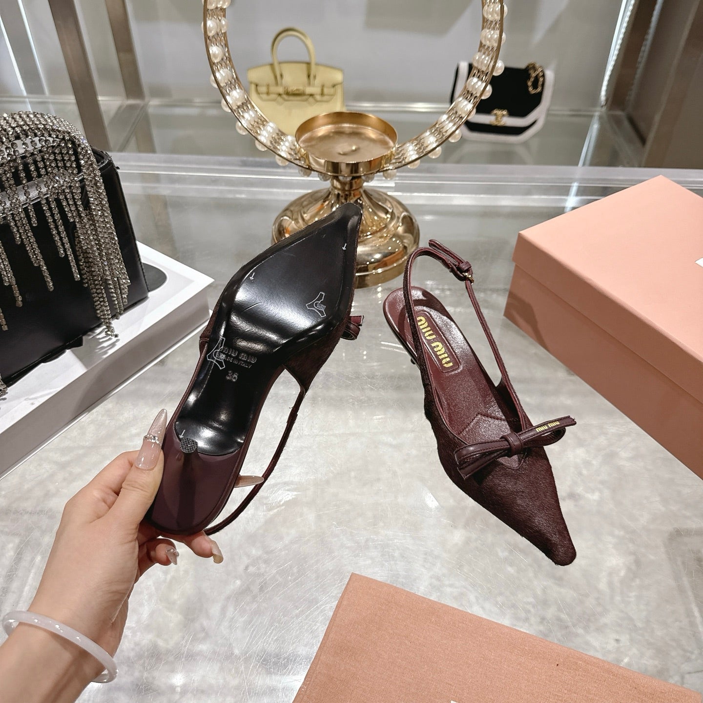 Miu 26 High Heel Slingback 45 Burgundy Suede Leather 592096