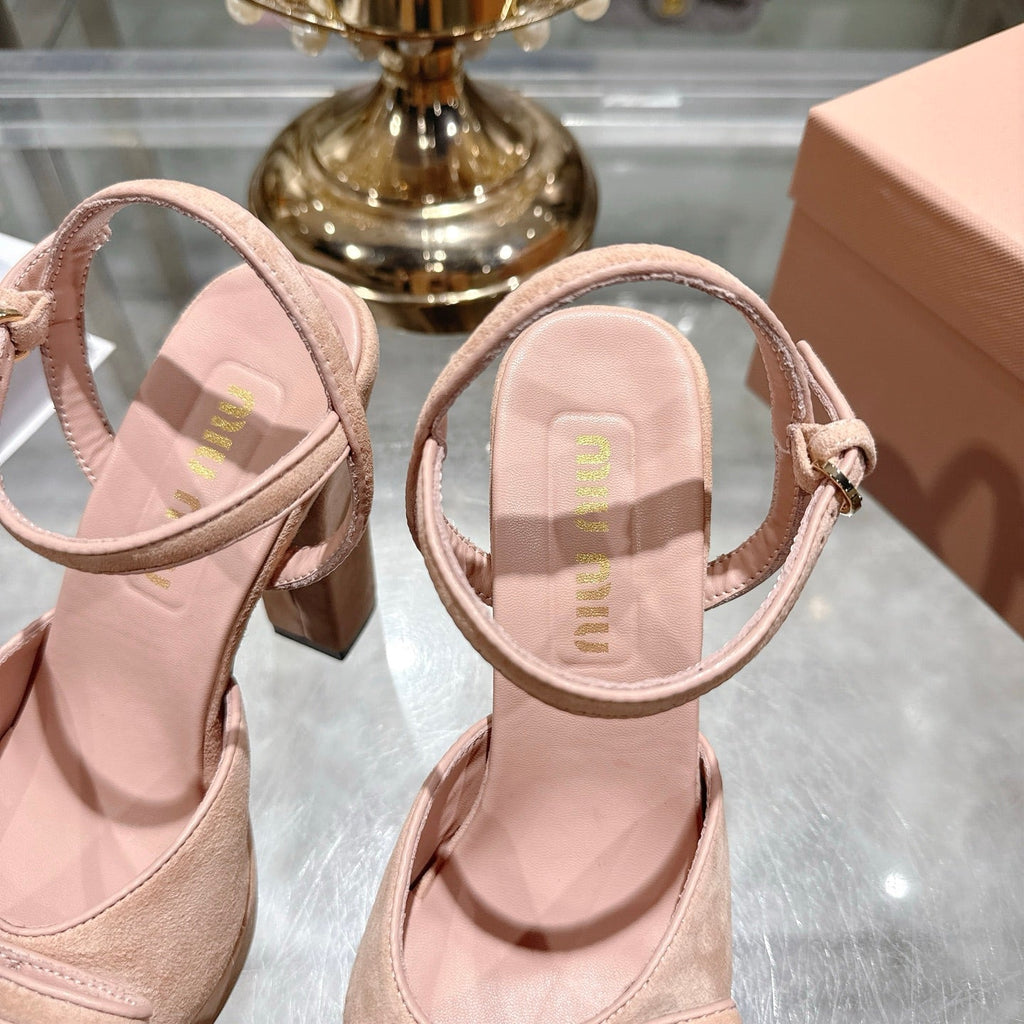 Miu Platform Sandal 12cm With Bow Light Pink Suede 751318