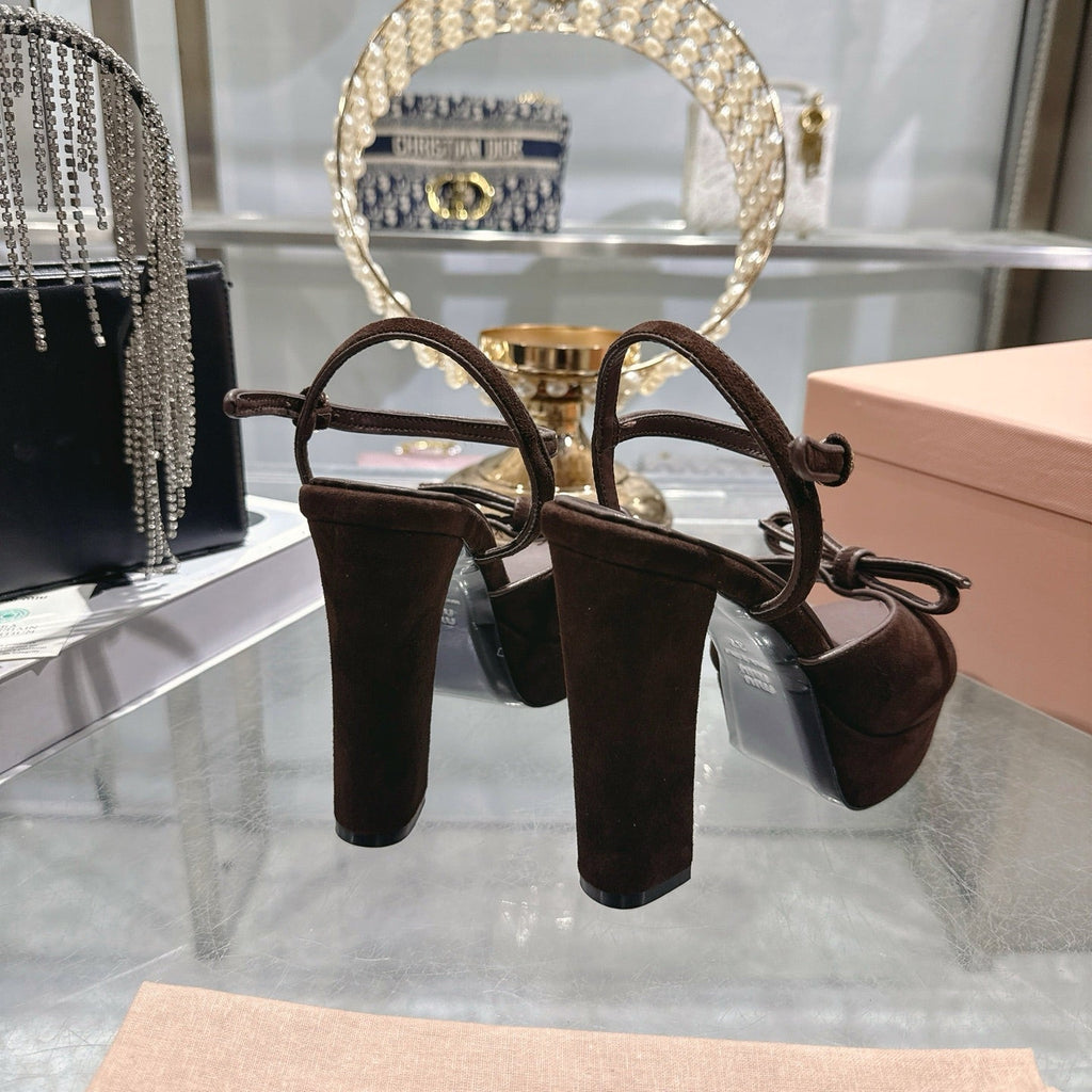 Miu Platform Sandal 12cm With Bow Coffee Suede 751319