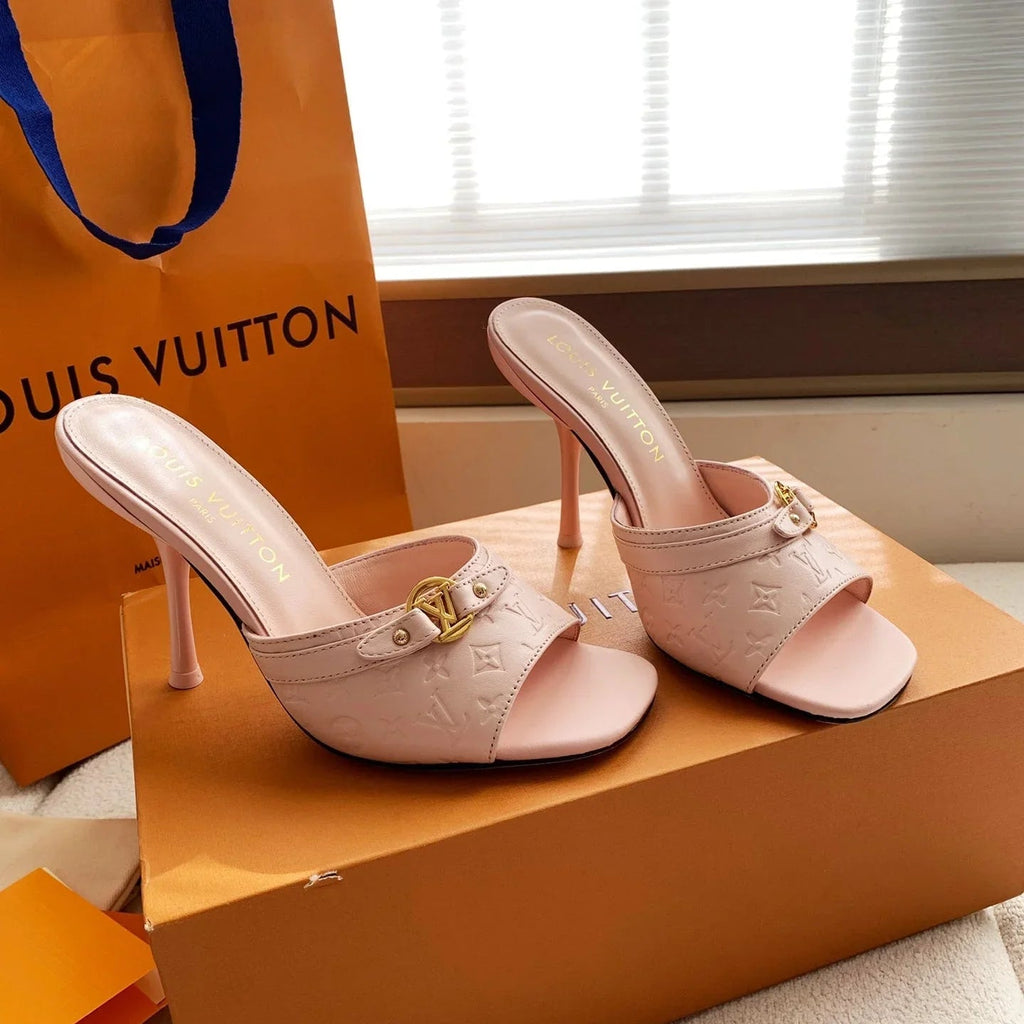 LV 26s High Heels 95 Slippers Light Pink Sheepskin 614987