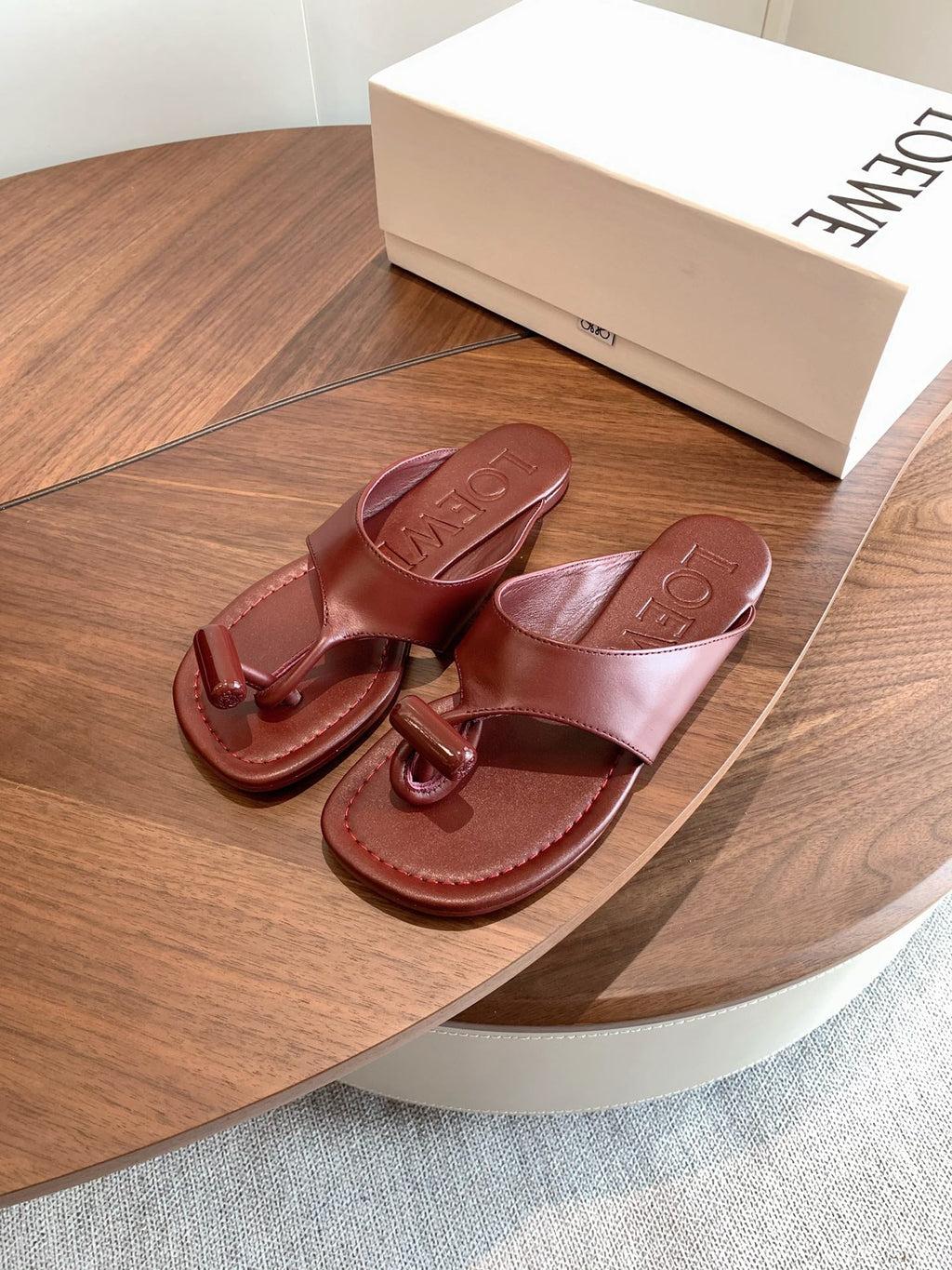 Loewe Toggle Sandals Burgundy Leather 878020