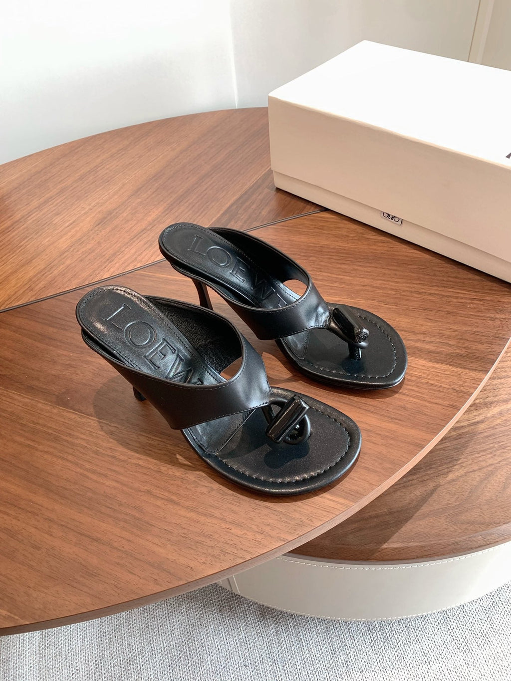 Loewe Toggle Sandals 9cm Black Leather 878021