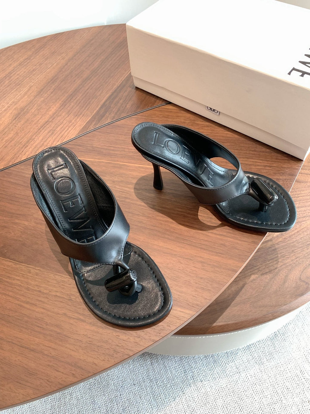 Loewe Toggle Sandals 9cm Black Leather 878021
