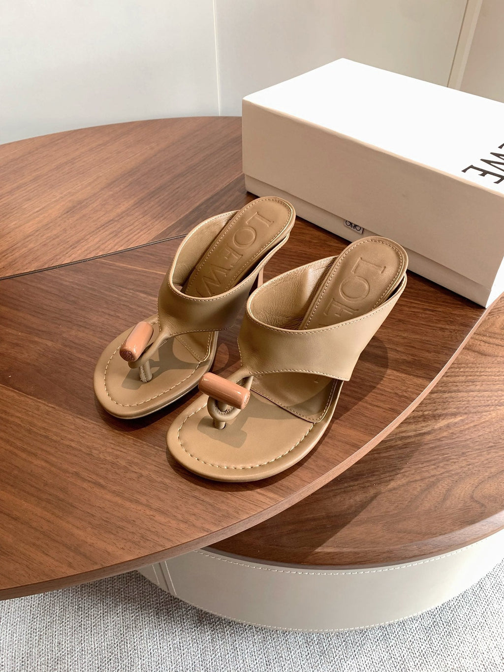 Loewe Toggle Sandals 9cm Beige Leather 878022