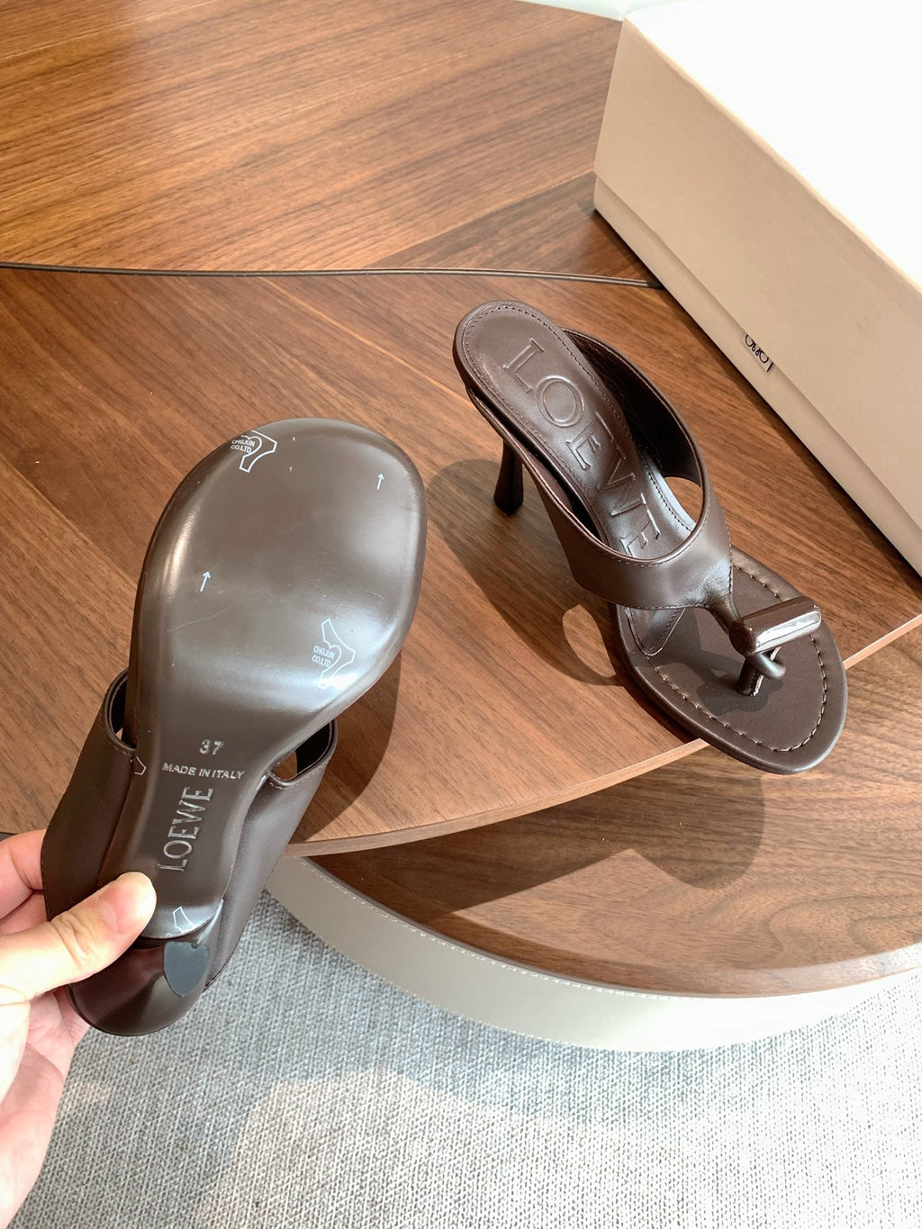 Loewe Toggle Sandals 9cm Coffee Leather 878023