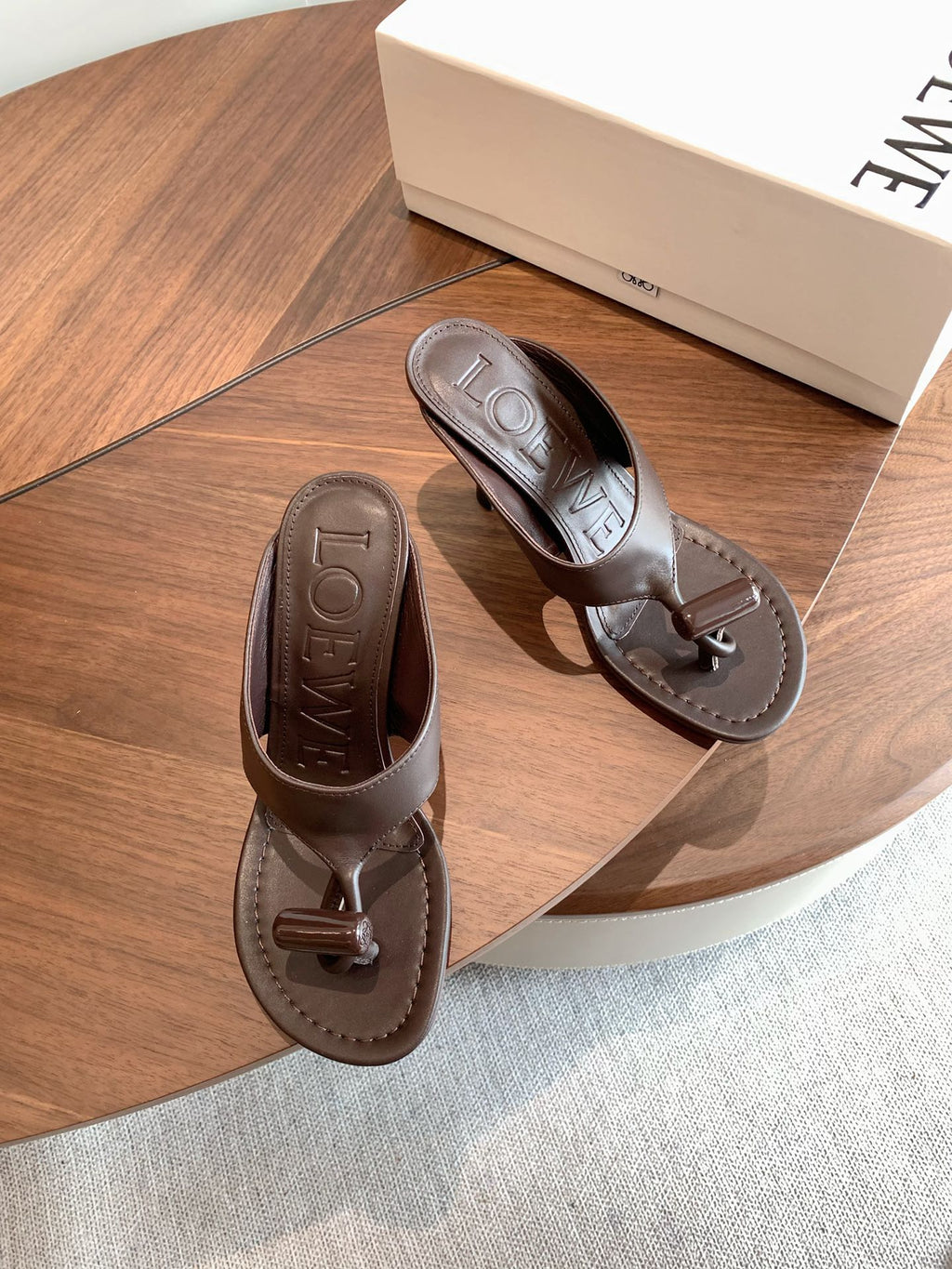 Loewe Toggle Sandals 9cm Coffee Leather 878023