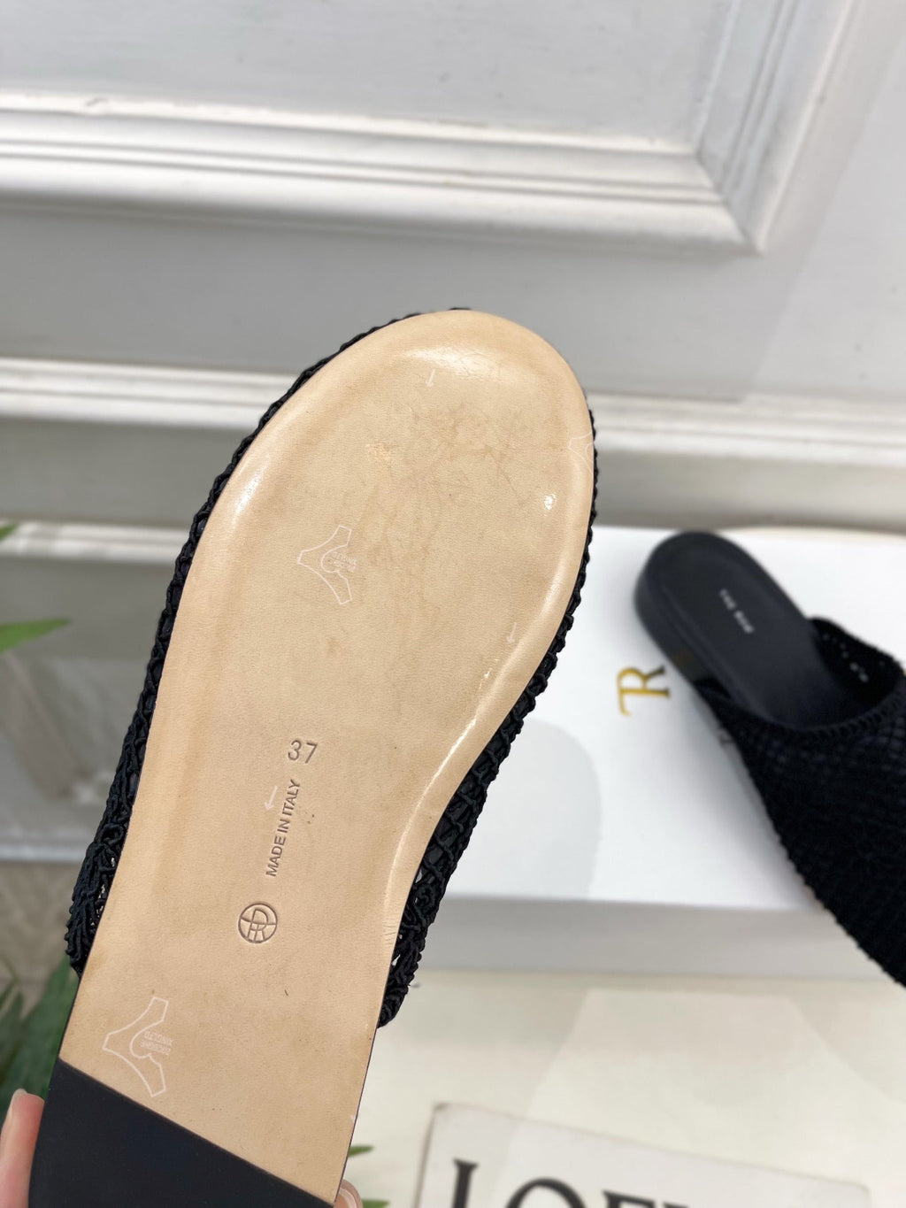 The Row  Slide Mules Black Mesh And Sheepskin 325555