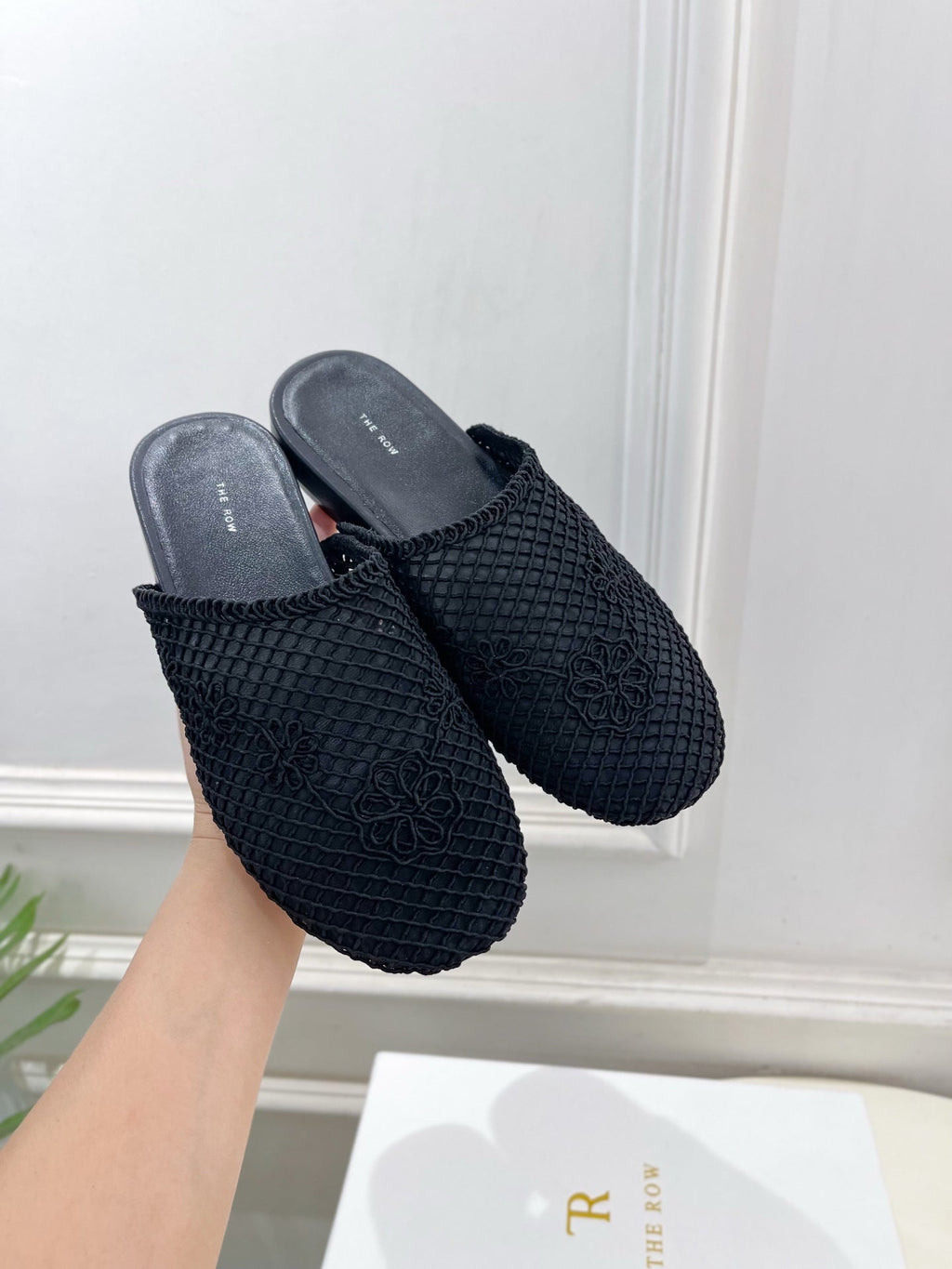 The Row  Slide Mules Black Mesh And Sheepskin 325555