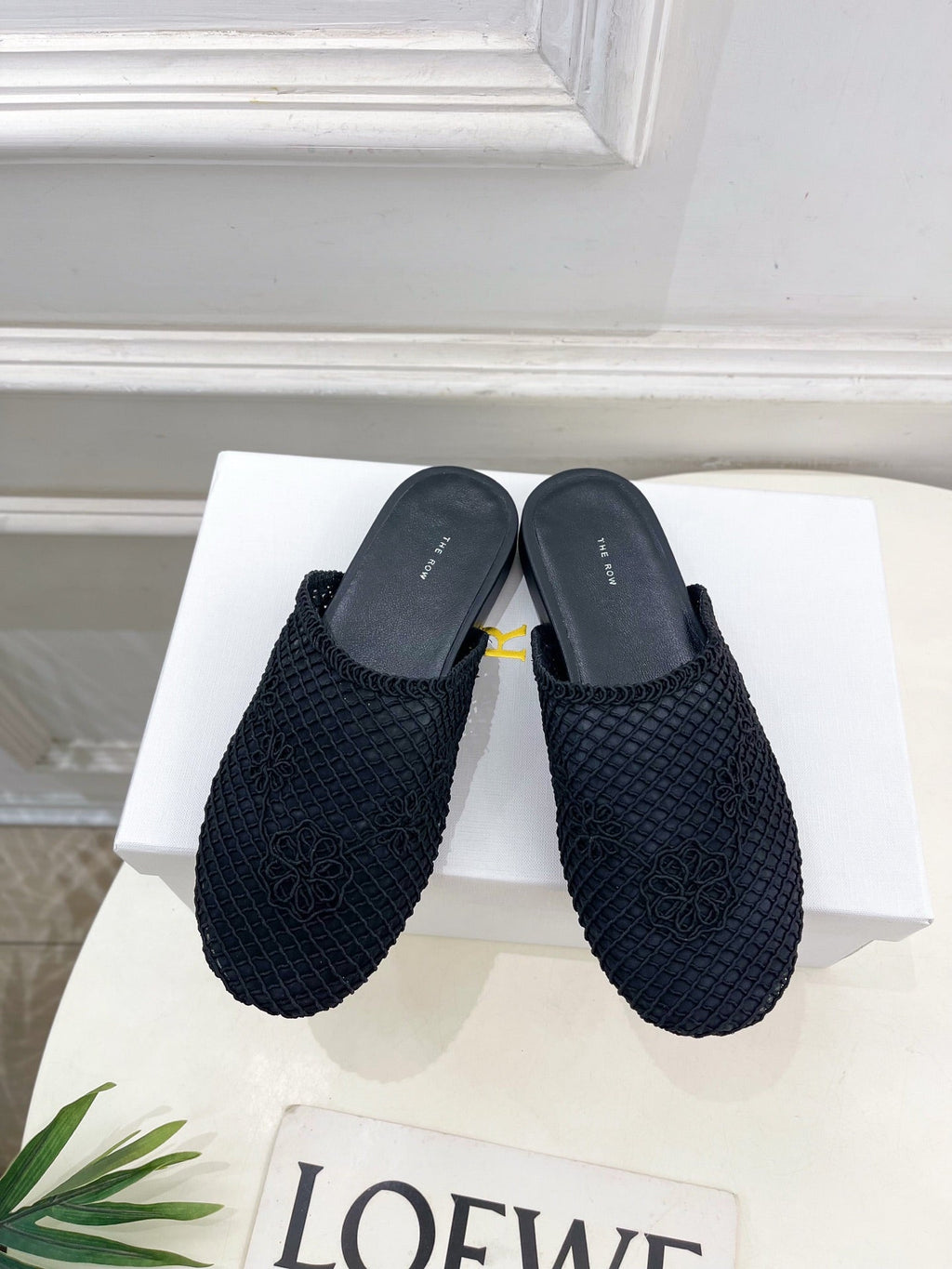 The Row  Slide Mules Black Mesh And Sheepskin 325555