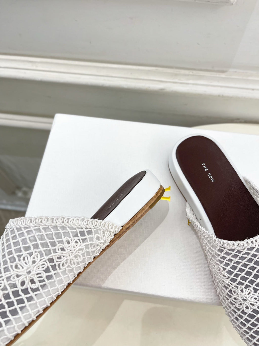 The Row  Slide Mules 25mm White Mesh And Sheepskin 325556