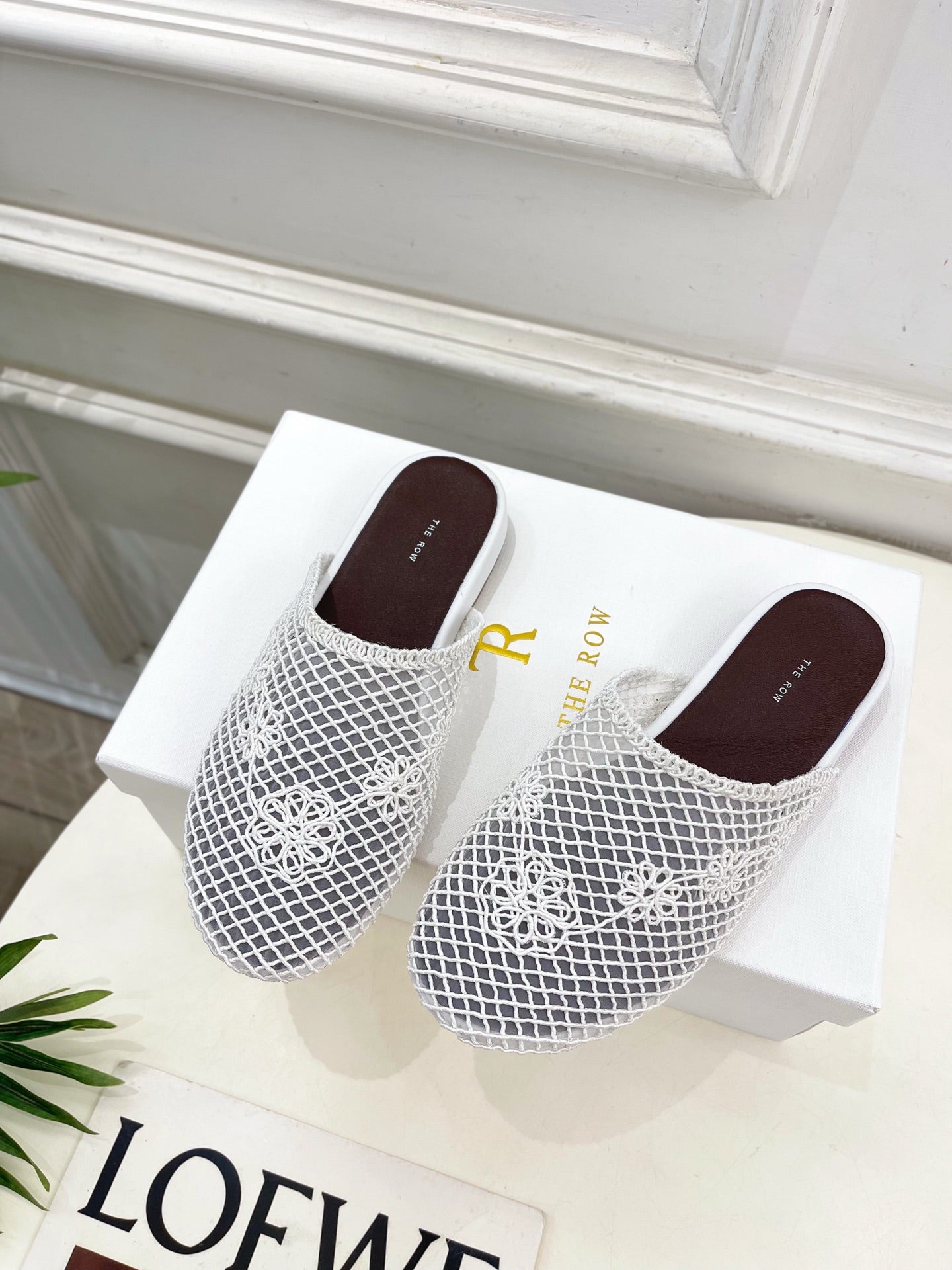 The Row  Slide Mules 25mm White Mesh And Sheepskin 325556