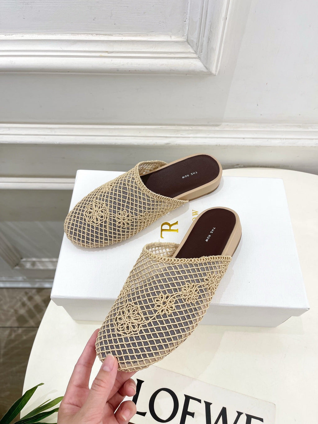 The Row  Slide Mules 25mm Beige Mesh And Sheepskin 325557
