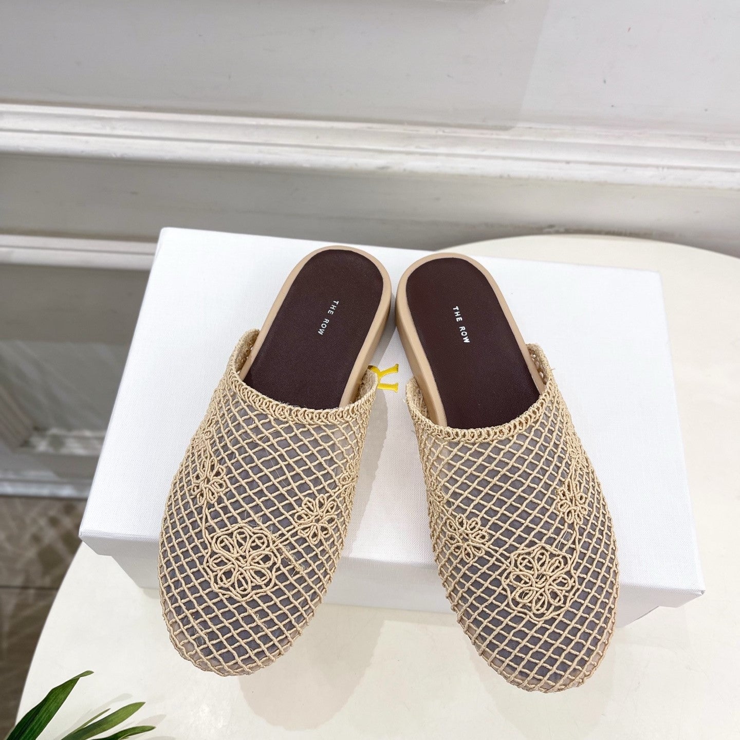 The Row  Slide Mules 25mm Beige Mesh And Sheepskin 325557