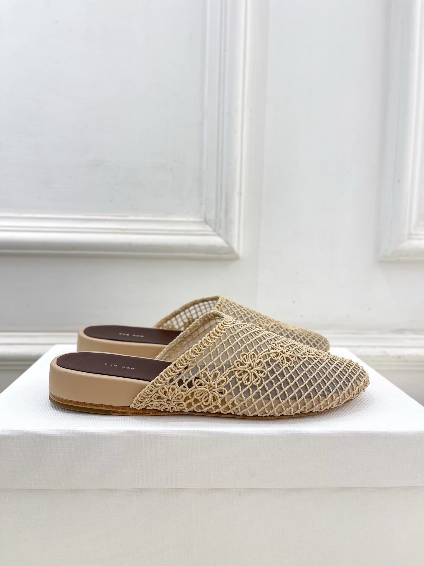 The Row  Slide Mules 25mm Beige Mesh And Sheepskin 325557