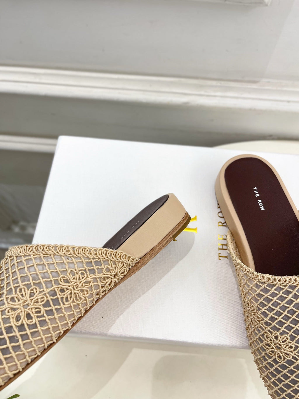 The Row  Slide Mules 25mm Beige Mesh And Sheepskin 325557