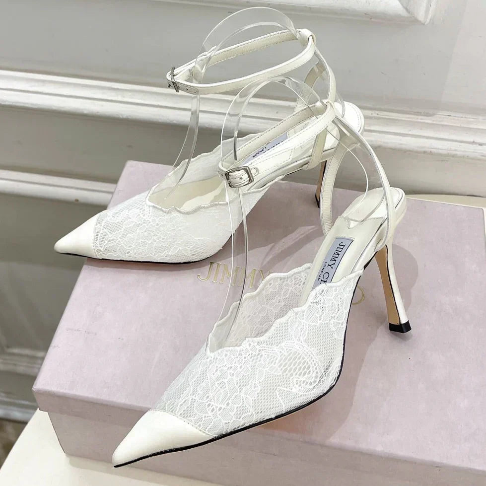 Jimmy Choo 2026 Faiz 90mm Pump White Lace Leather